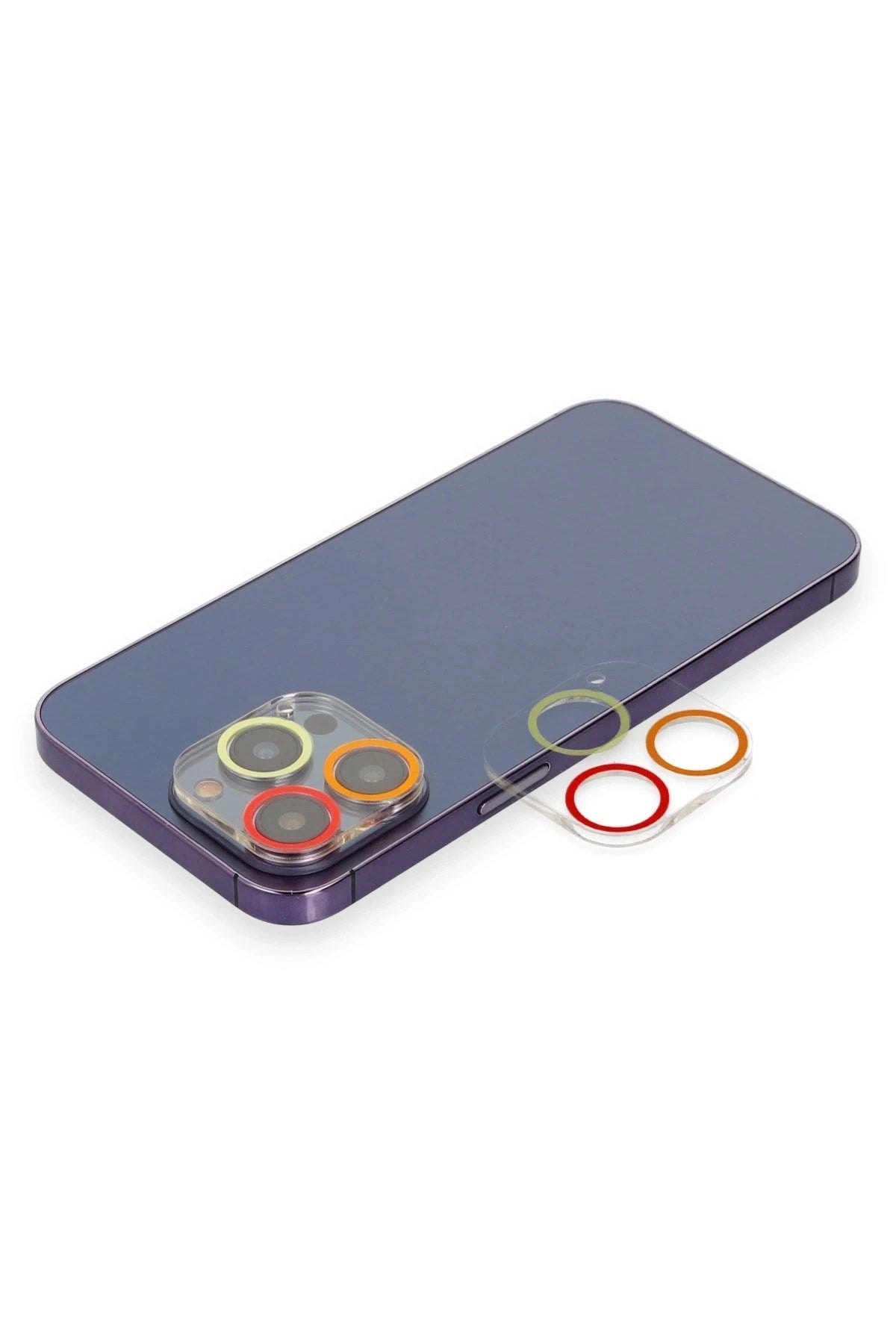 Mey İthalat® iPhone 13 Pro Max Renkli Kamera Lens Koruma Cam - Turuncu-Kırmızı