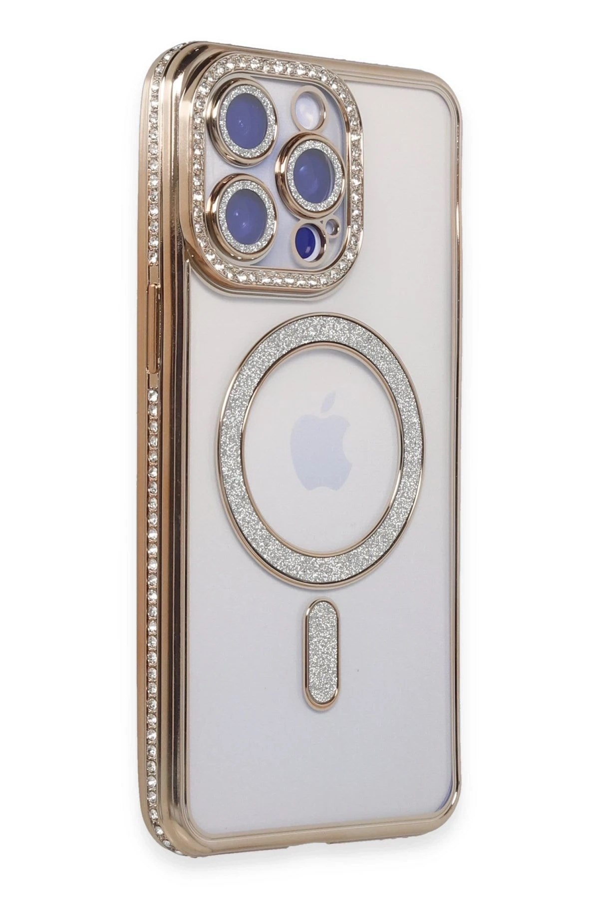 Mey İthalat® iPhone 15 Pro Max Kılıf Joke Simli Magneticsafe Kılıf - Gold