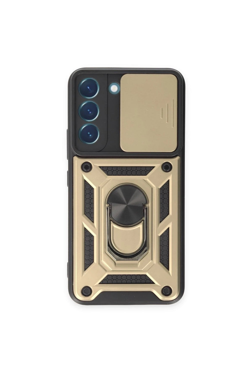 Mey İthalat® Samsung Galaxy S23 FE Kılıf Pars Lens Yüzüklü Silikon - Gold