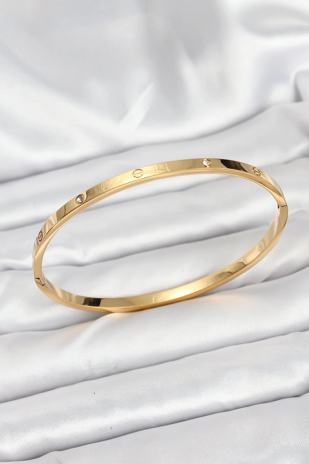 Mey İthalat® 316L Çelik Gold Renk Zirkon Taşlı 65 mm İnce Kadın Kelepçe Bileklik