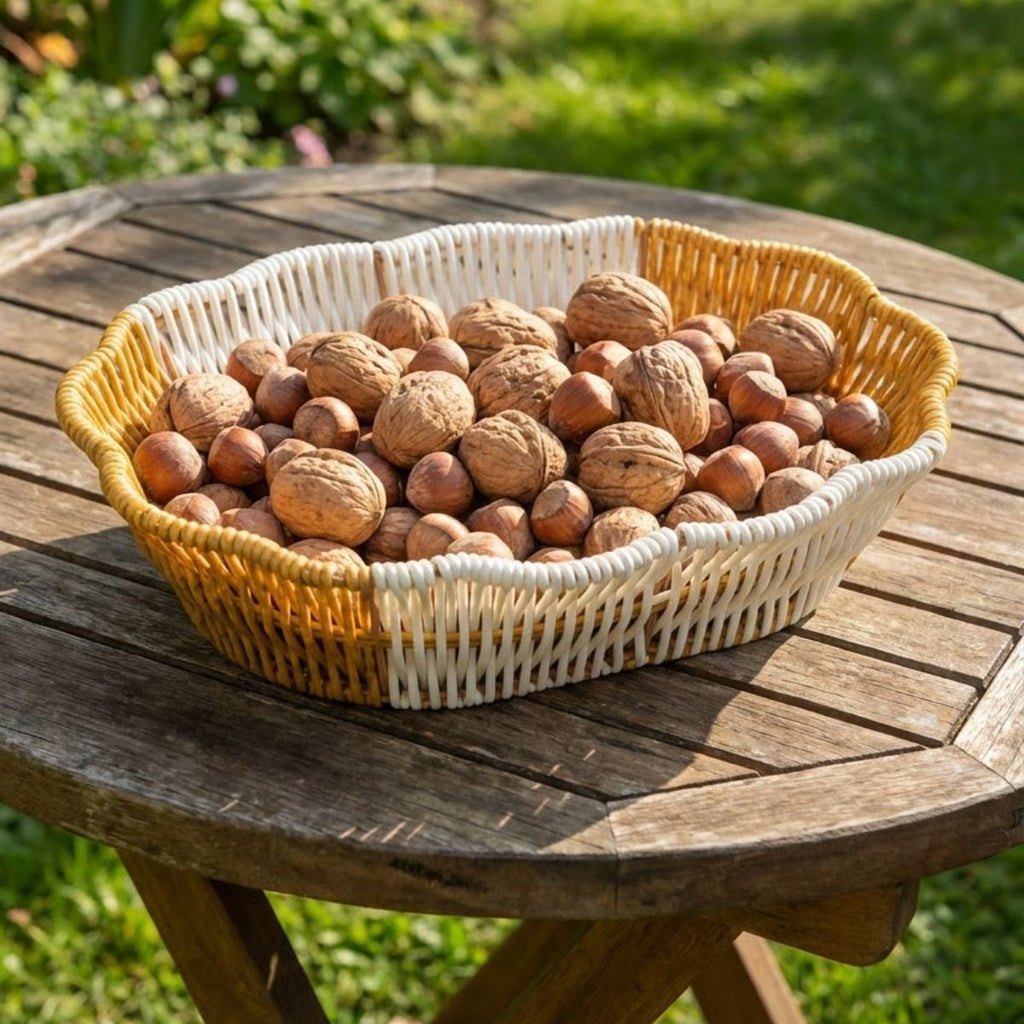 Oval Çift Renkli Plastik Rattan Ekmek ve Meyve Sepeti - Çok Amaçlı Banyo ve Mutfak Düzenleyici - Yıkanabilir Dekoratif Tezgâh Üstü Organizer
