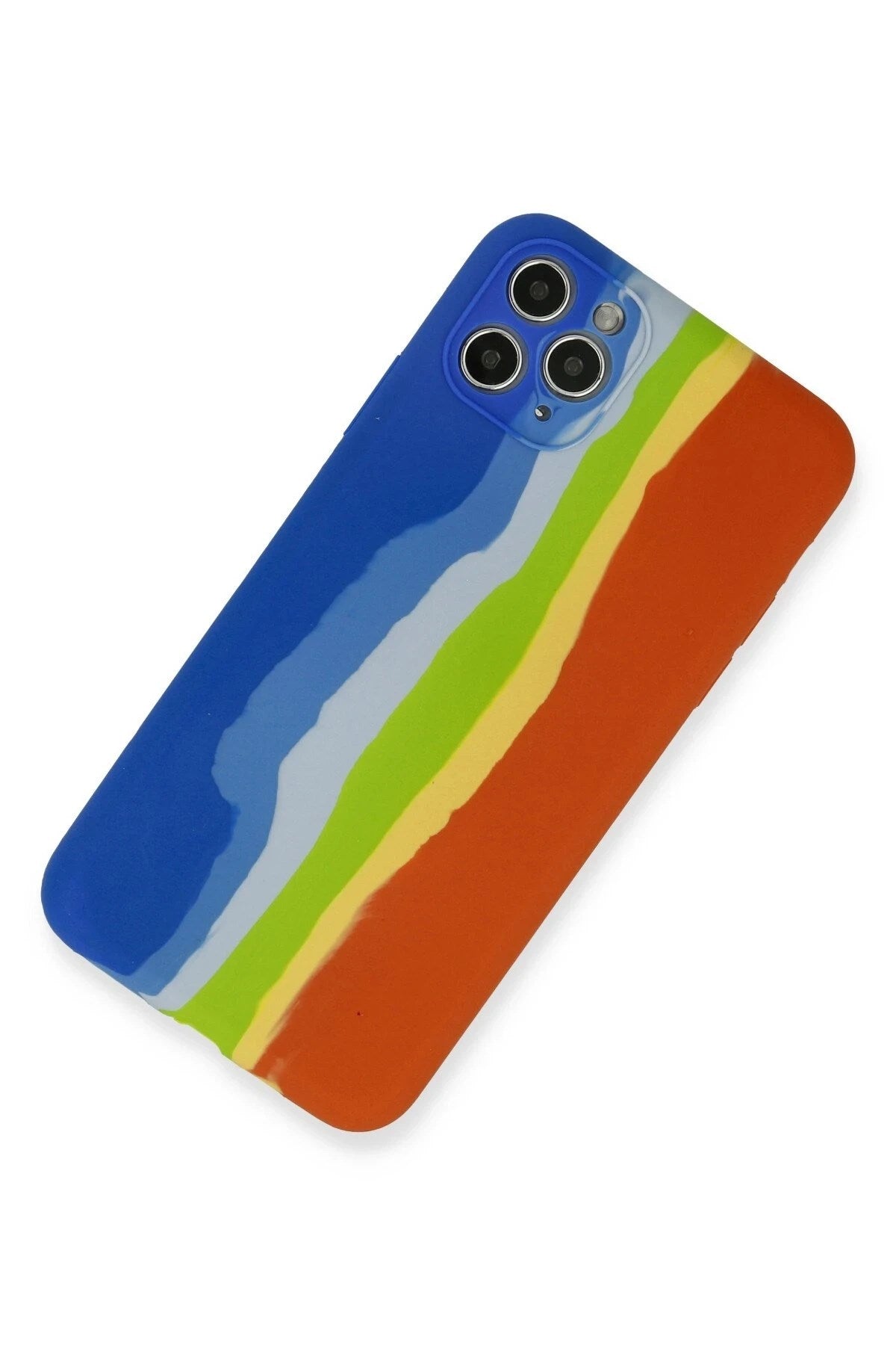 Mey İthalat® iPhone 11 Pro Kılıf Ebruli Lansman Silikon - Mavi-Turuncu