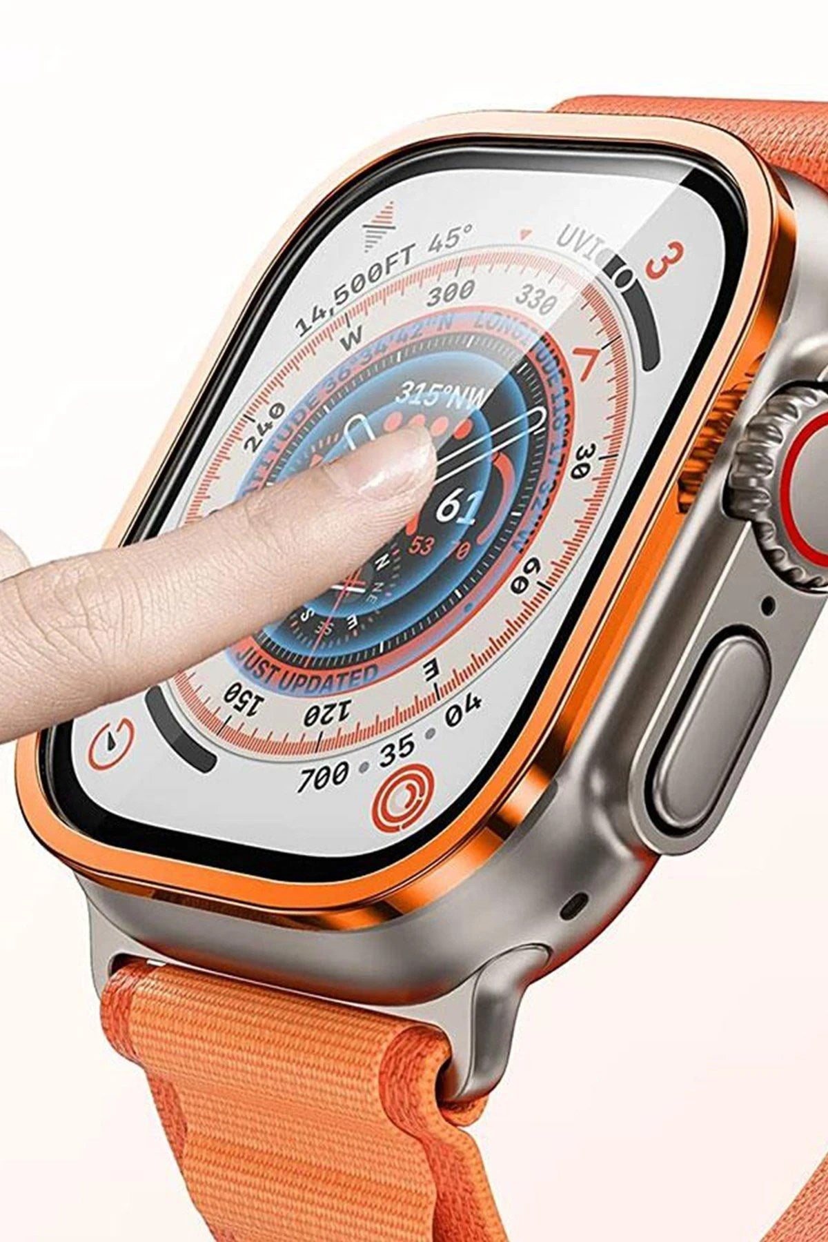 Mey İthalat® Watch Ultra 49mm Alüminyum Kasa Cam Ekran Koruyucu - Turuncu