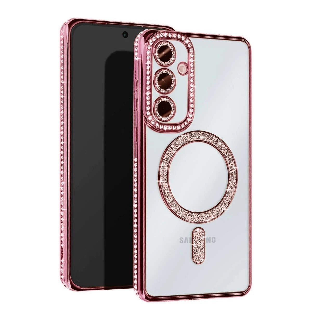Mey İthalat® Samsung Galaxy S25 Kılıf Joke Simli Magneticsafe Kılıf - Pembe