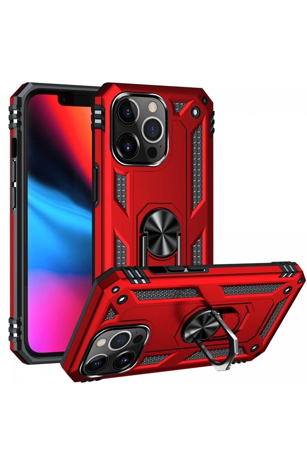 Mey İthalat® iPhone 13 Pro Max Kılıf Sofya Yüzüklü Silikon Kapak - Kırmızı