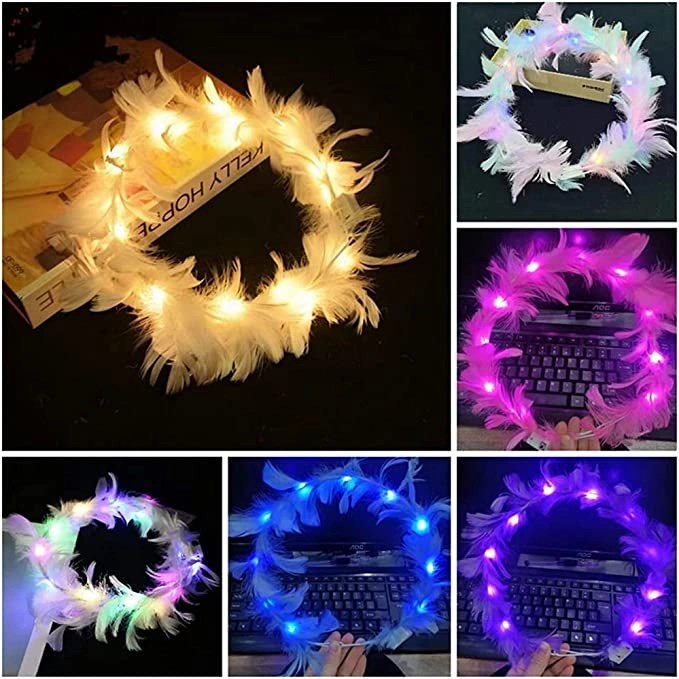 Mey İthalat® Led Işıklı Rengarenk Yanan 3 Fonksiyonlu Otrişli Parti Tacı Pembe Renk 12x12 cm