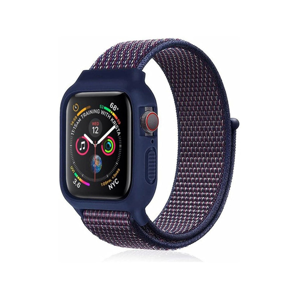 Mey İthalat® Watch 38mm Hasırlı Cırtcırtlı Kasalı Kordon - Lacivert-Mürdüm