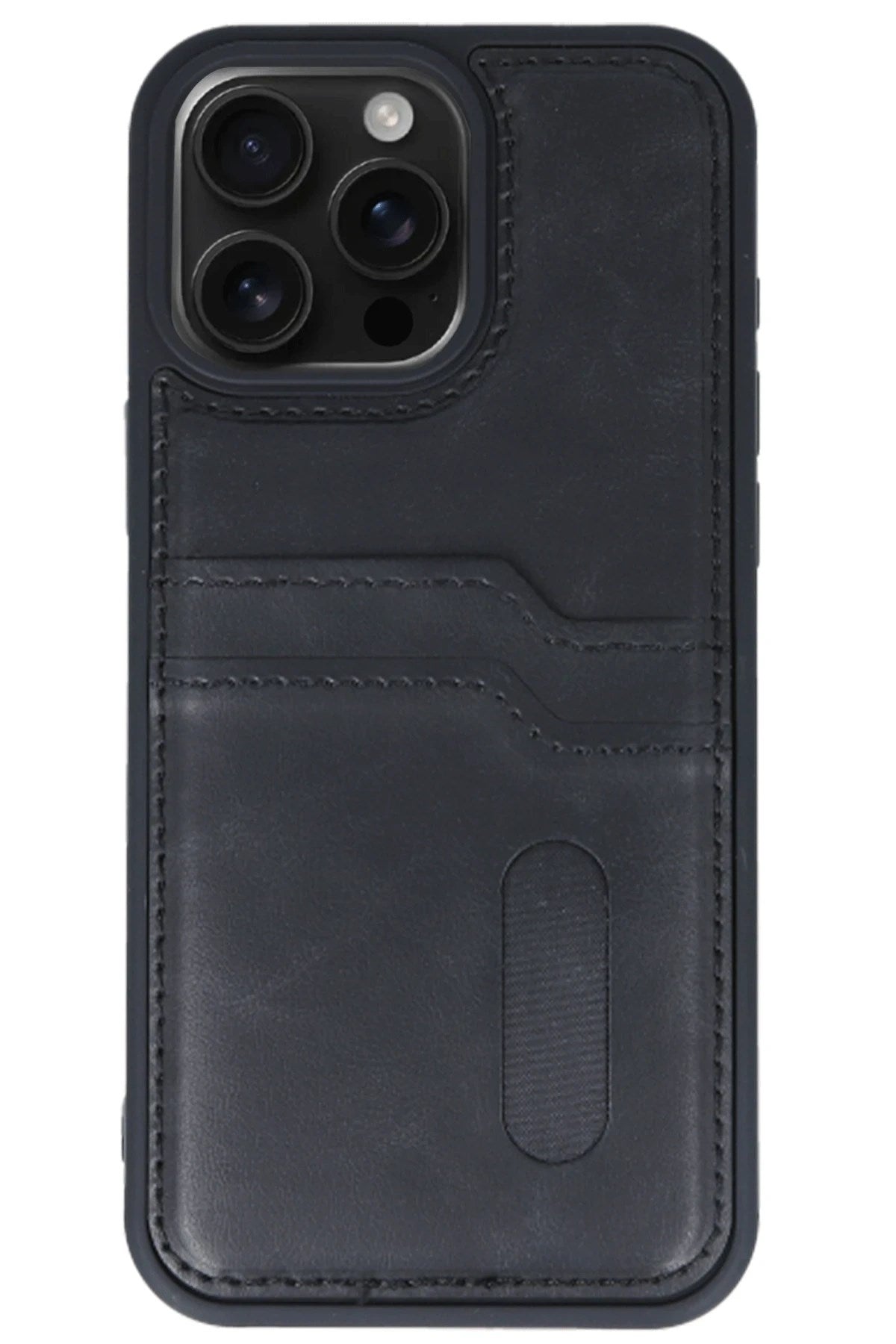 Mey İthalat® iPhone 14 Pro Max Kılıf Sara Kartvizitli Deri Kılıf - Siyah