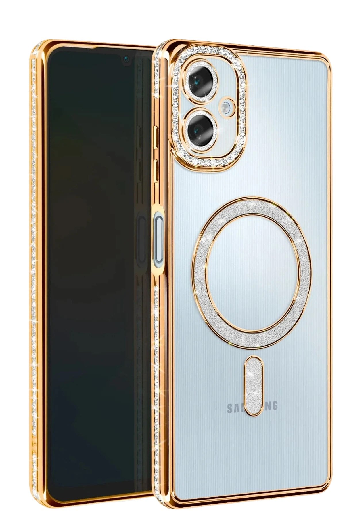 Mey İthalat® Samsung Galaxy A06 Joke Simli Magneticsafe Kılıf - Gold