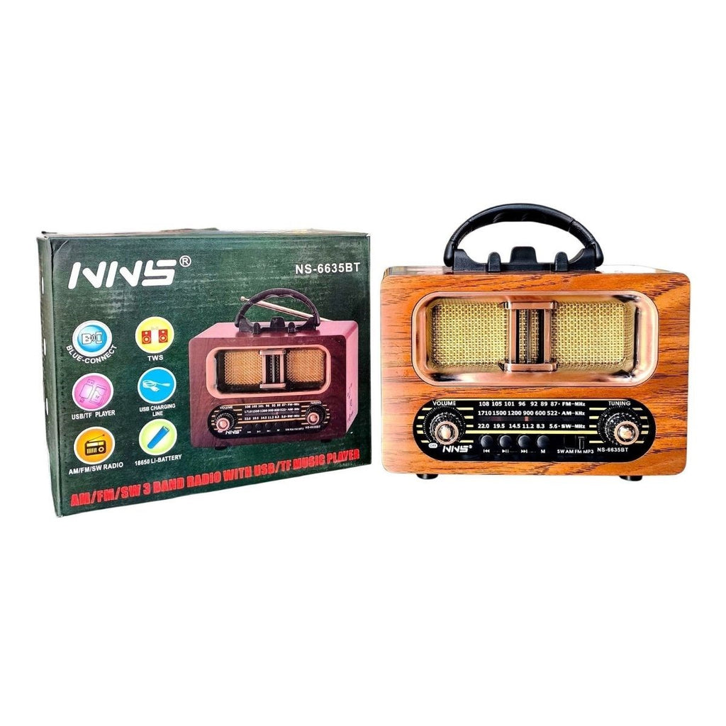 Büyük Boy Retro, Nostaljik, Ahşap Tasarım Bluetooth Hoparlörlü, Şarjlı, Taşınabilir FM/AM Destekli Radyo NS-6635