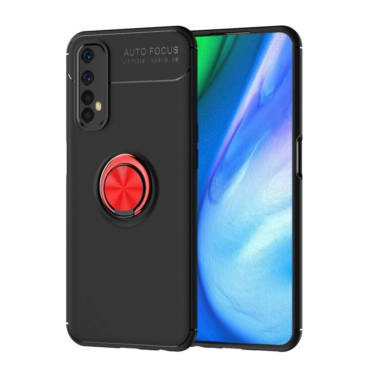 Mey İthalat® Realme 7 Kılıf Range Yüzüklü Silikon - Siyah-Kırmızı
