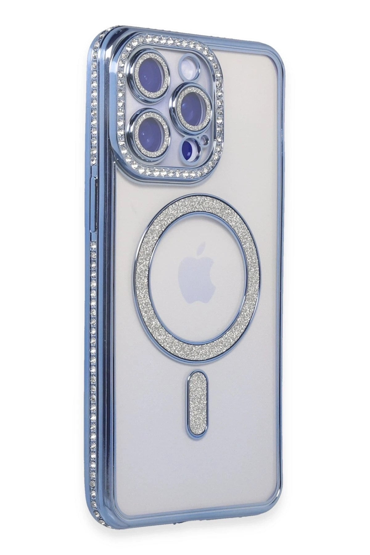 Mey İthalat® iPhone 15 Pro Kılıf Joke Simli Magneticsafe Kılıf - Mavi