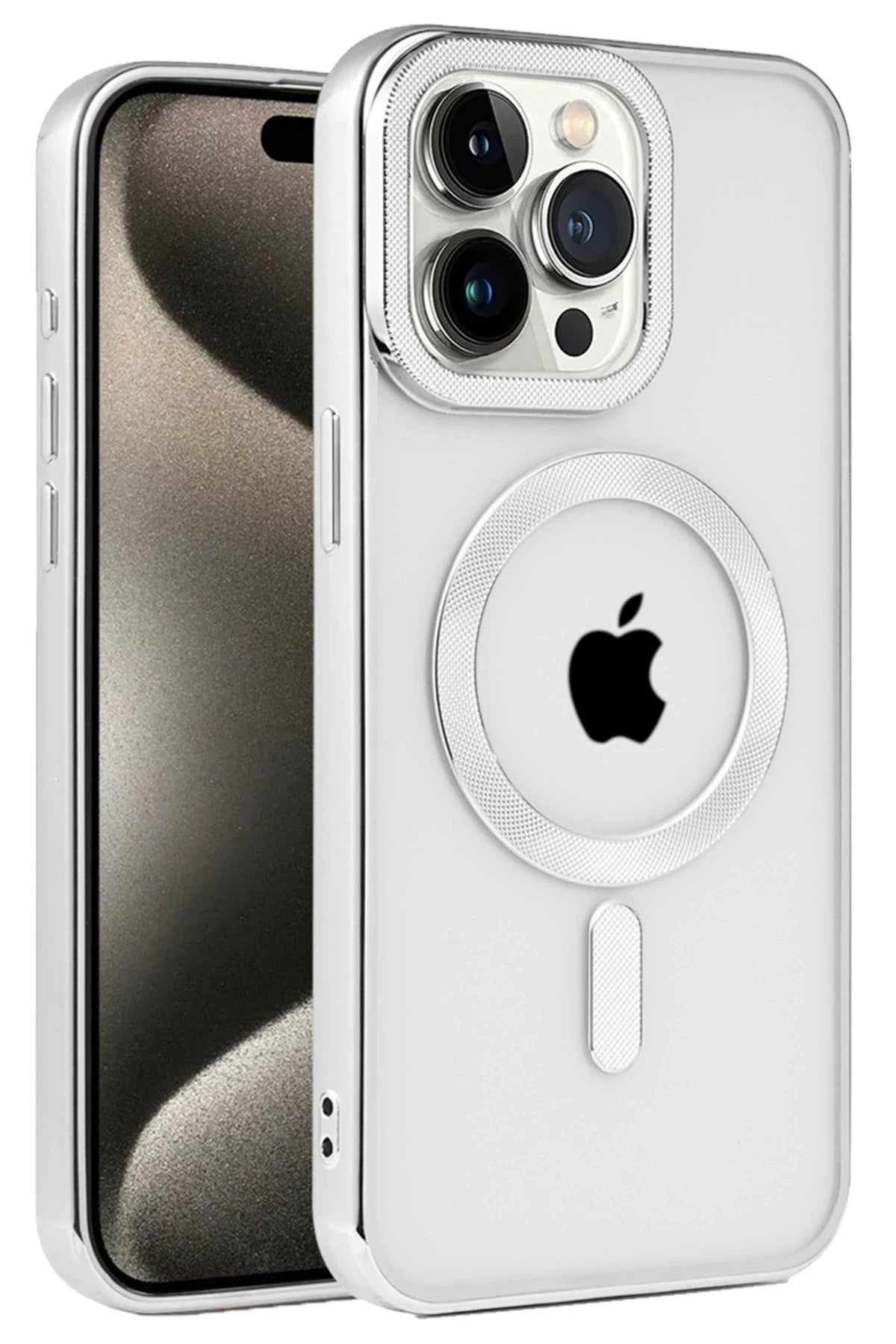 Mey İthalat® iPhone 15 Pro Kılıf Kronos Magsafe Kapak - Gümüş
