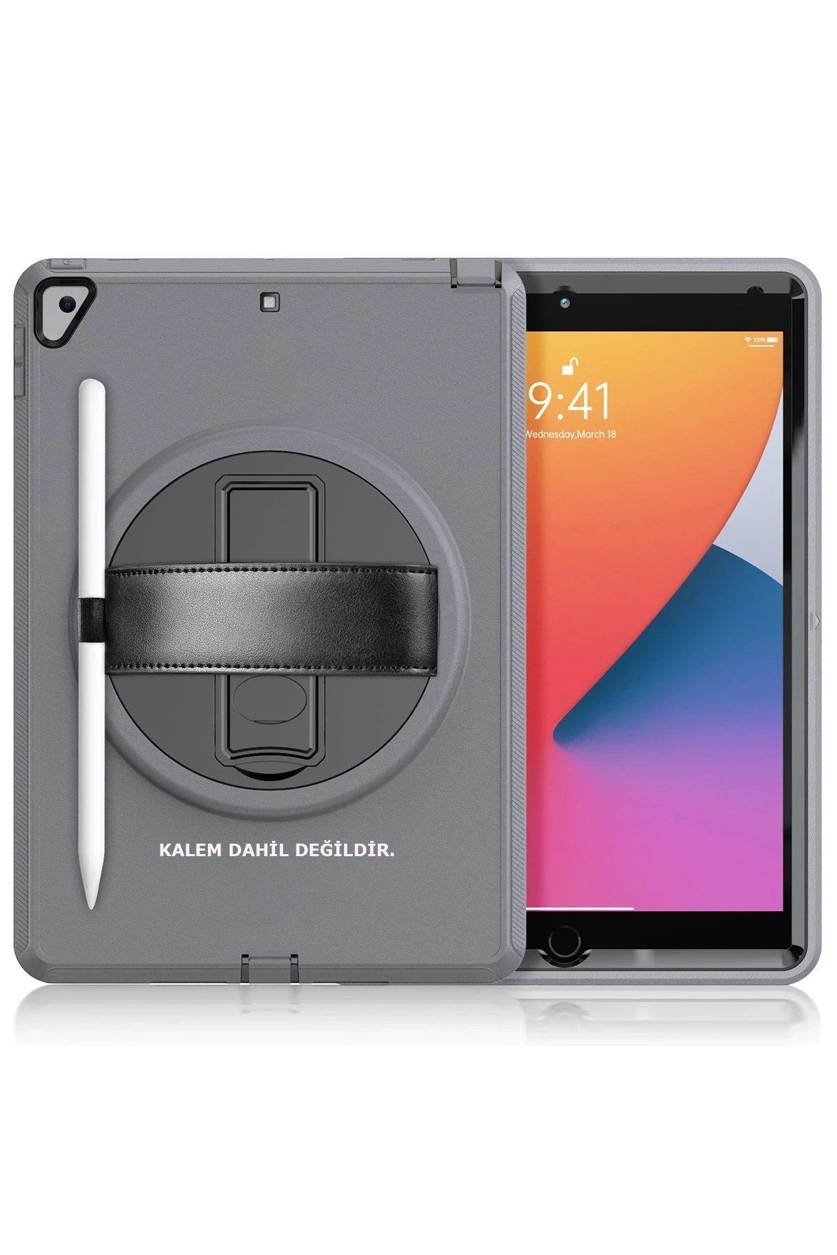 Mey İthalat® iPad 10.2 (7.nesil) Kılıf Hand Strap Tablet Kılıfı - Gri