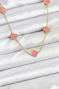 Mey İthalat® 316L Çelik Zincir Gold Renk Pembe Baby Boy Yonca Kadın Kolye