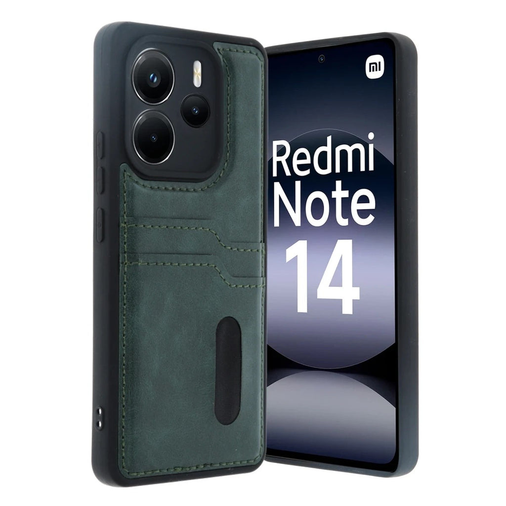 Mey İthalat® Redmi Note 14 4G Kılıf Sara Kartvizitli Deri Kılıf - Koyu Yeşil