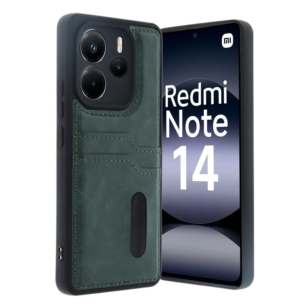 Mey İthalat® Redmi Note 14 4G Kılıf Sara Kartvizitli Deri Kılıf - Koyu Yeşil