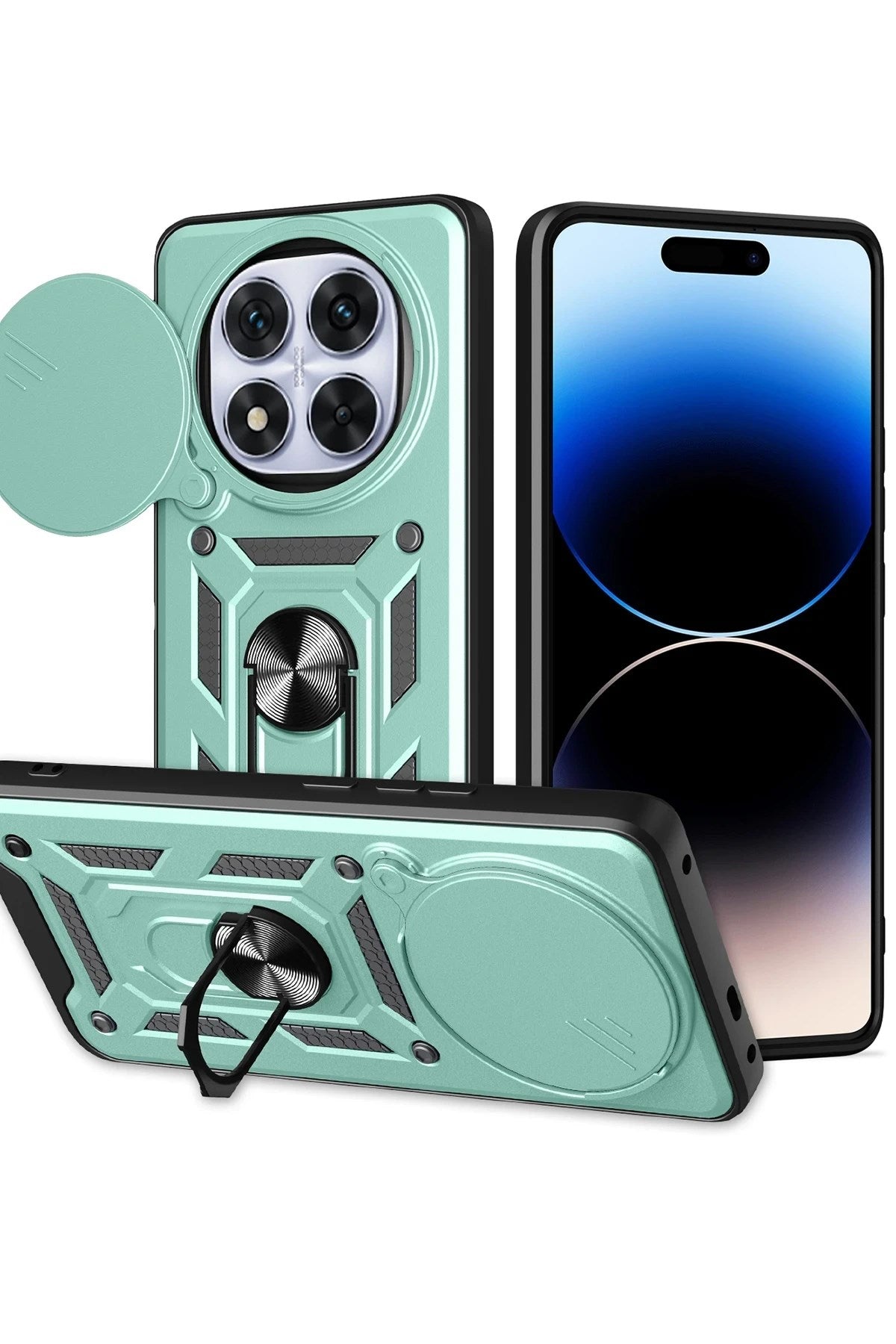 Mey İthalat® Redmi Note 14 Pro Plus Kılıf Pars Lens Yüzüklü Silikon - Yeşil