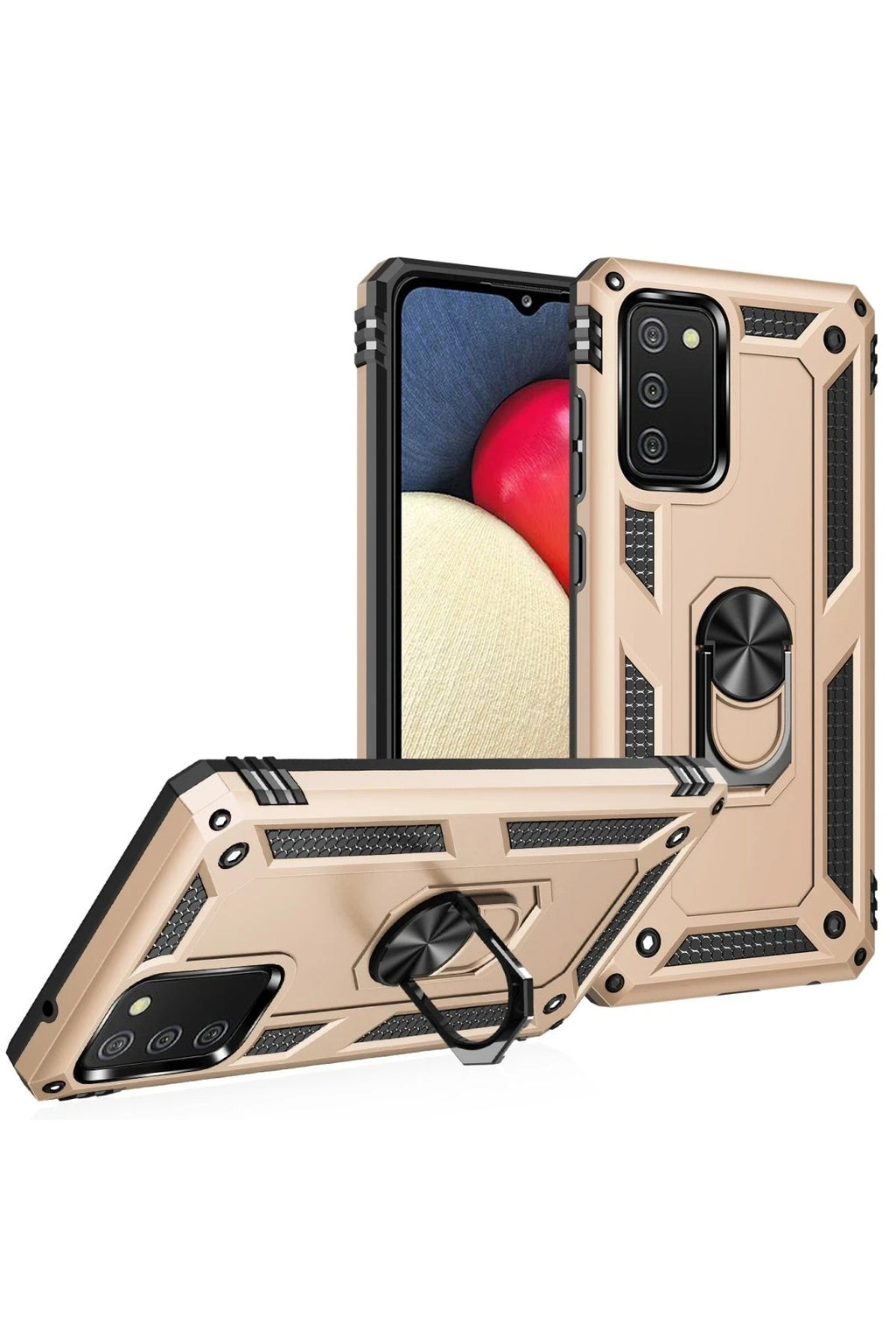 Mey İthalat® Samsung Galaxy A02S Kılıf Sofya Yüzüklü Silikon Kapak - Gold