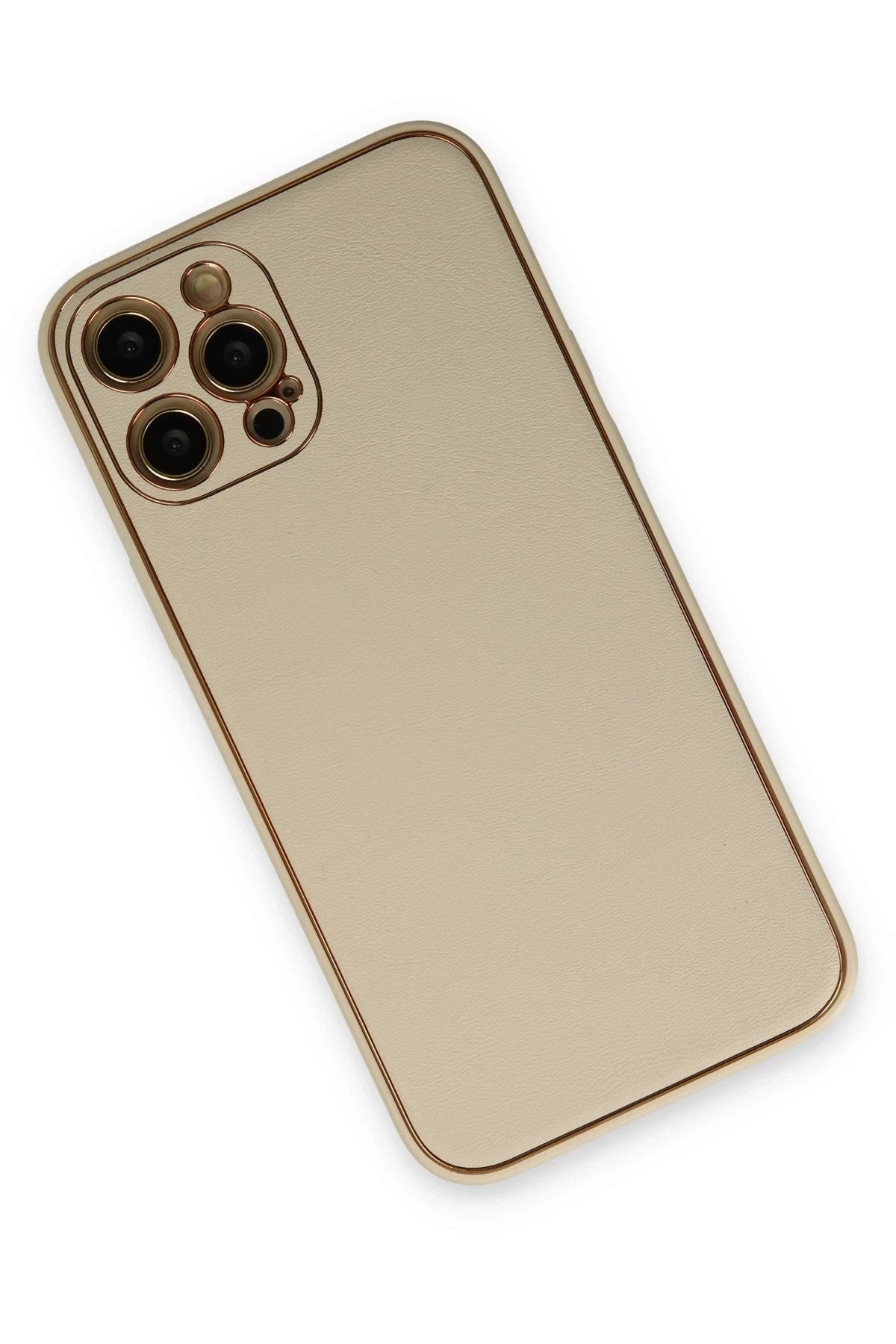 Mey İthalat® iPhone 12 Pro Kılıf Coco Deri Silikon Kapak - Gold