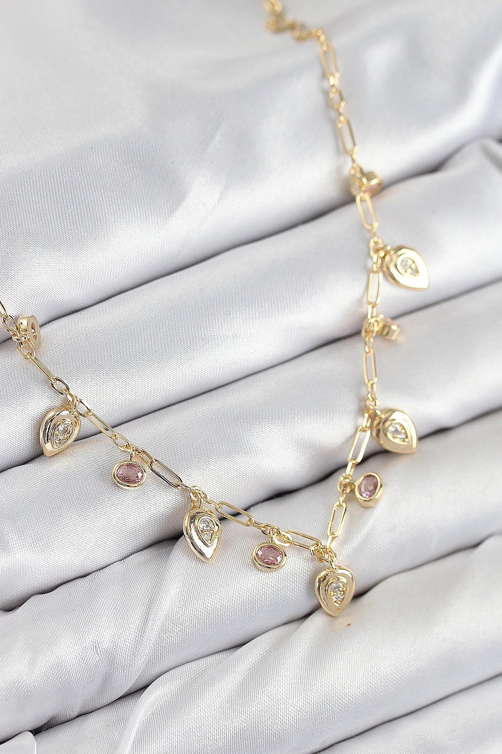 Mey İthalat® Pirinç Zirkon Taşlı Sallantılı Damla Model Gold Renk Kadın Kolye