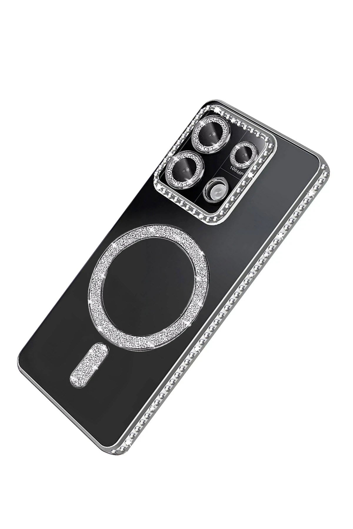 Mey İthalat® Redmi 13C Joke Simli Magneticsafe Kılıf - Gümüş