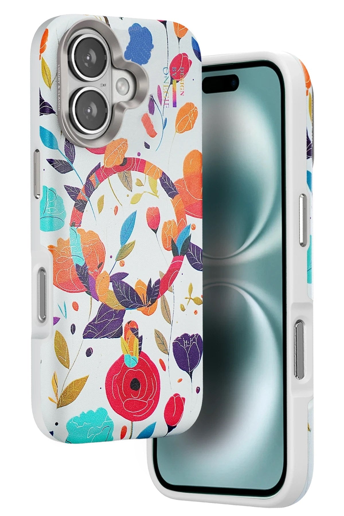 Mey İthalat® iPhone 16 Flower Series Magsafe Kapak - Beyaz