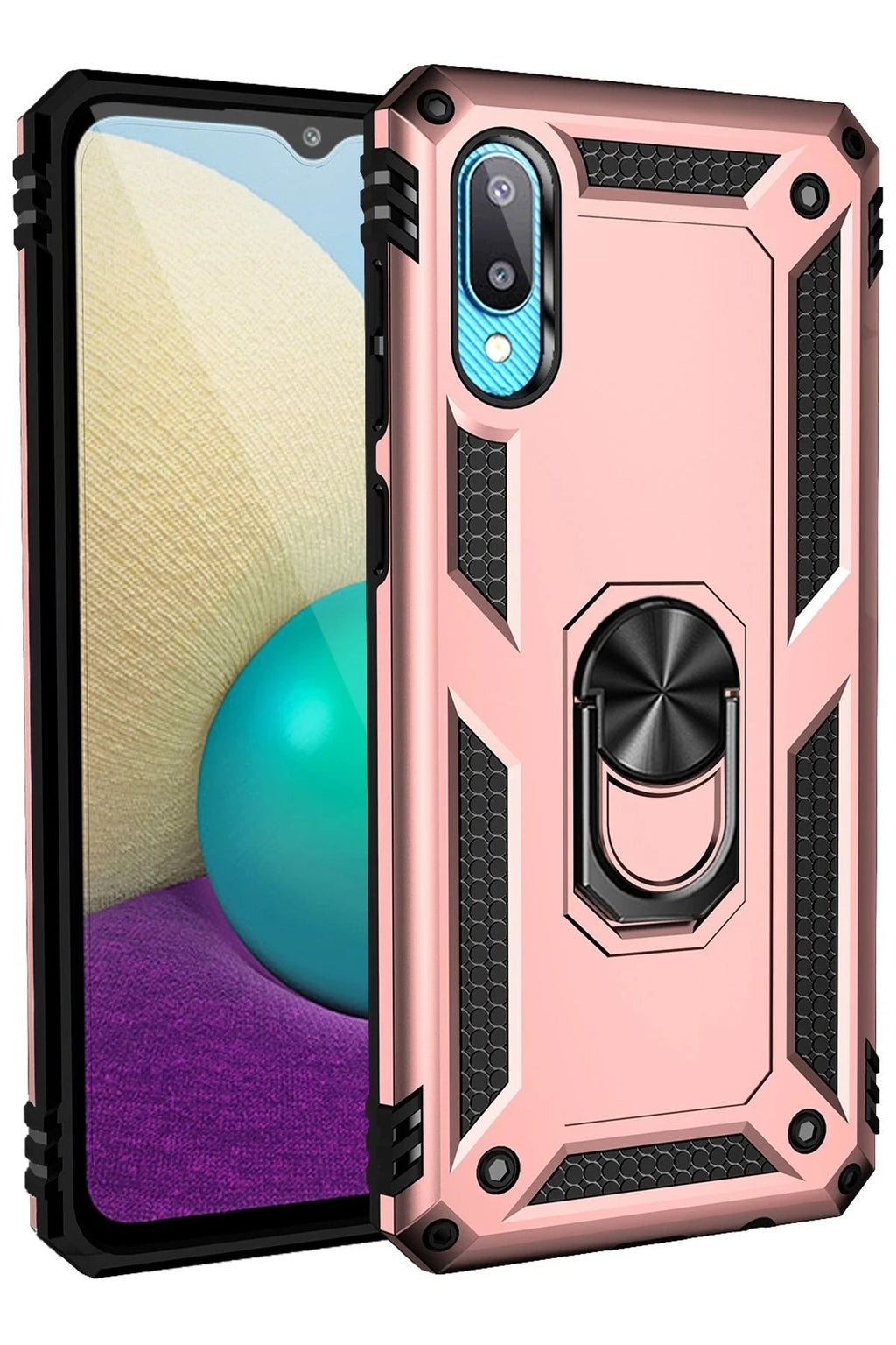 Mey İthalat® Samsung Galaxy A02 Kılıf Sofya Yüzüklü Silikon Kapak - Rose