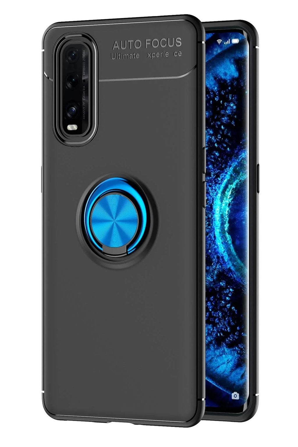 Mey İthalat® Find X2 Kılıf Range Yüzüklü Silikon - Siyah-Mavi