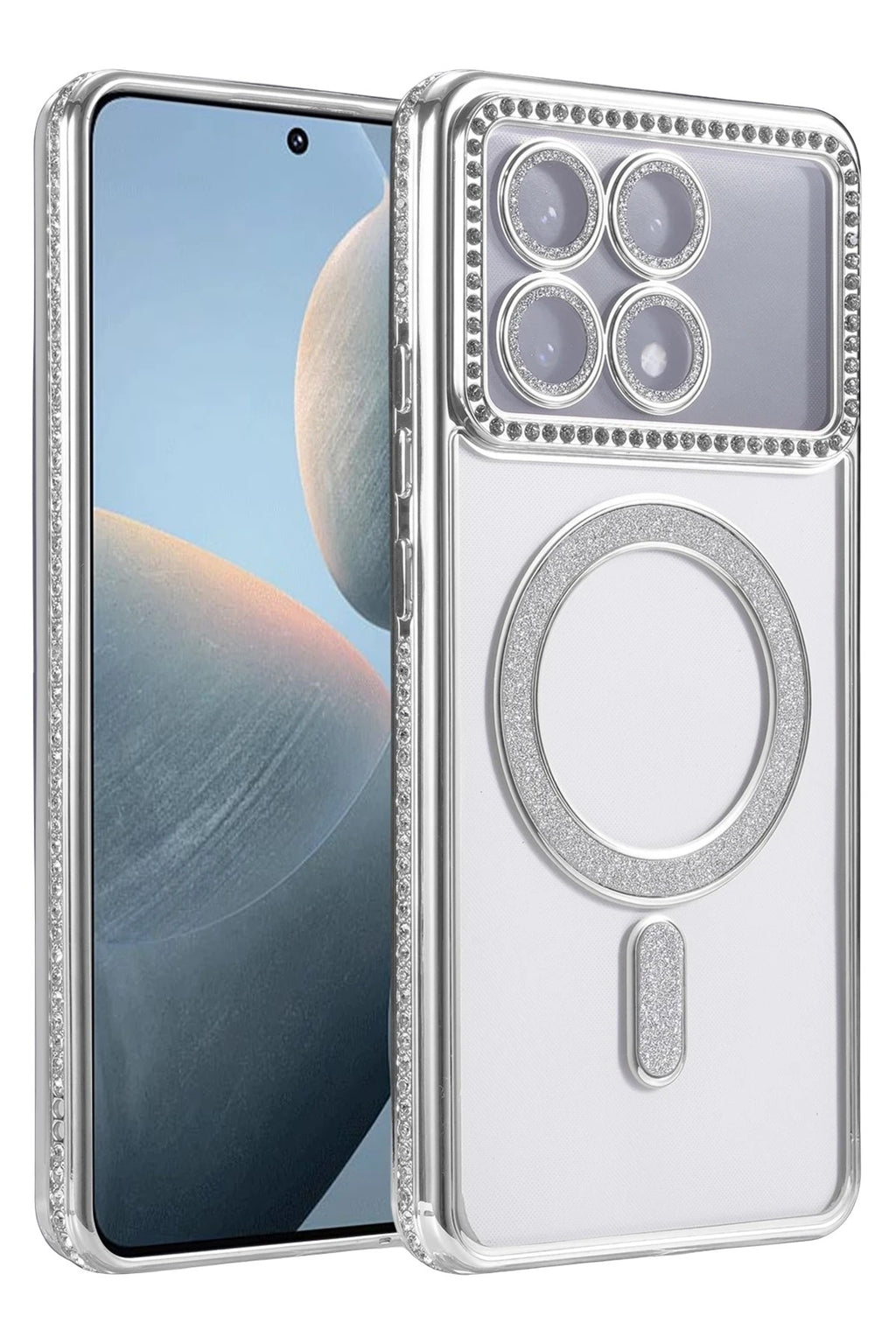 Mey İthalat® Poco X6 Pro Joke Simli Magneticsafe Kılıf - Gümüş