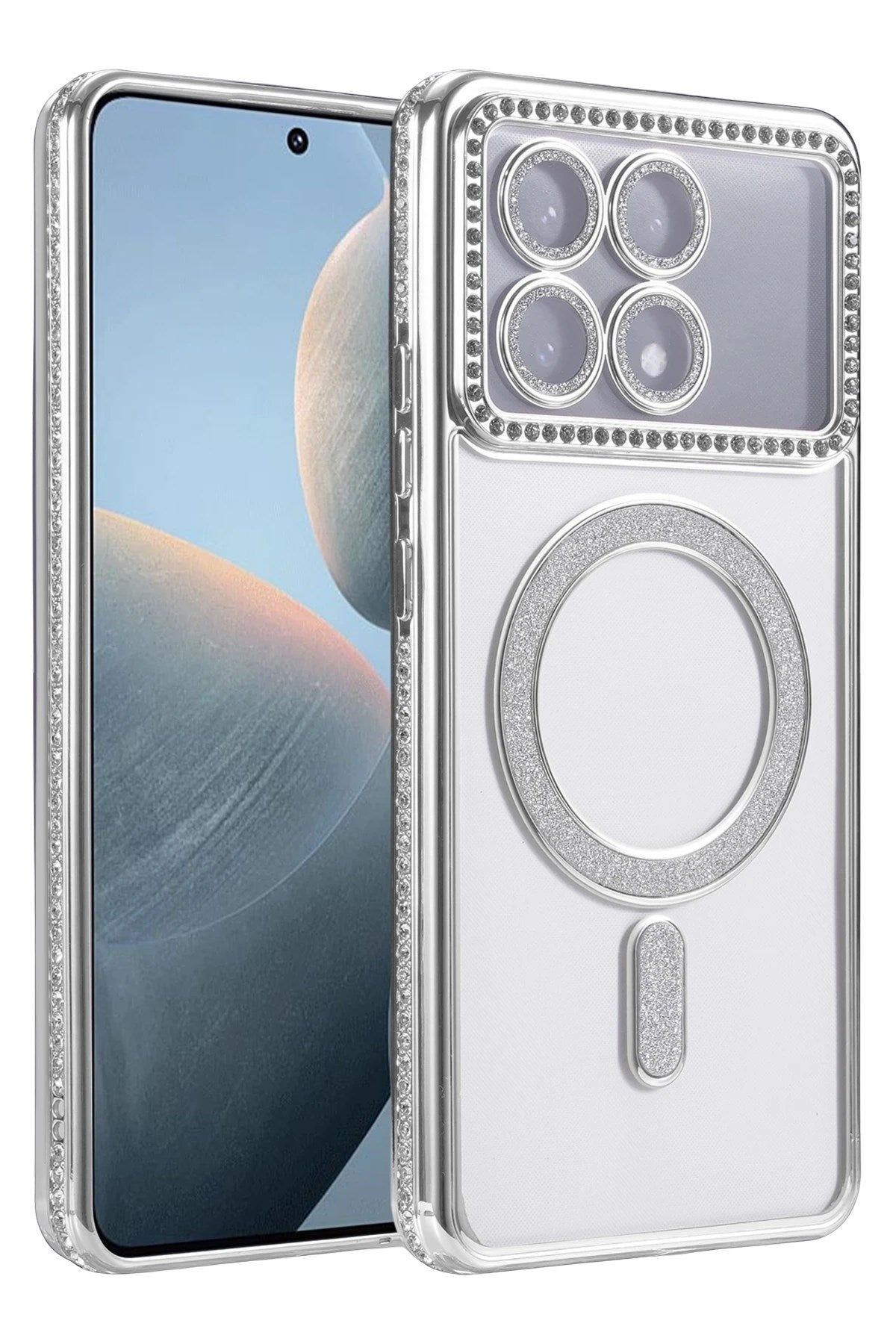 Mey İthalat® Poco X6 Pro Joke Simli Magneticsafe Kılıf - Gümüş