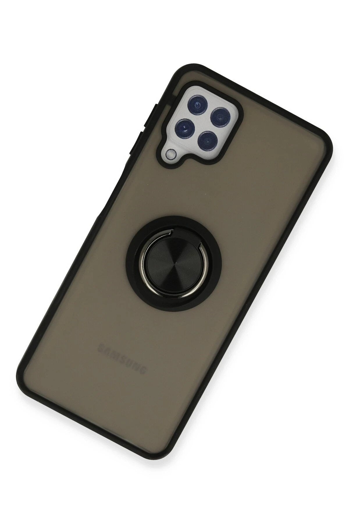 Mey İthalat® Samsung Galaxy A22 Kılıf Montreal Yüzüklü Silikon Kapak - Siyah