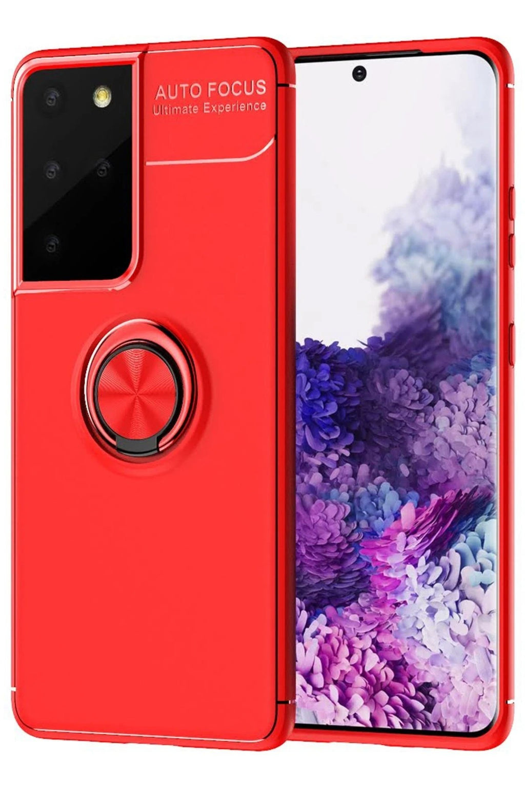 Mey İthalat® Samsung Galaxy S21 Ultra Kılıf Range Yüzüklü Silikon - Kırmızı