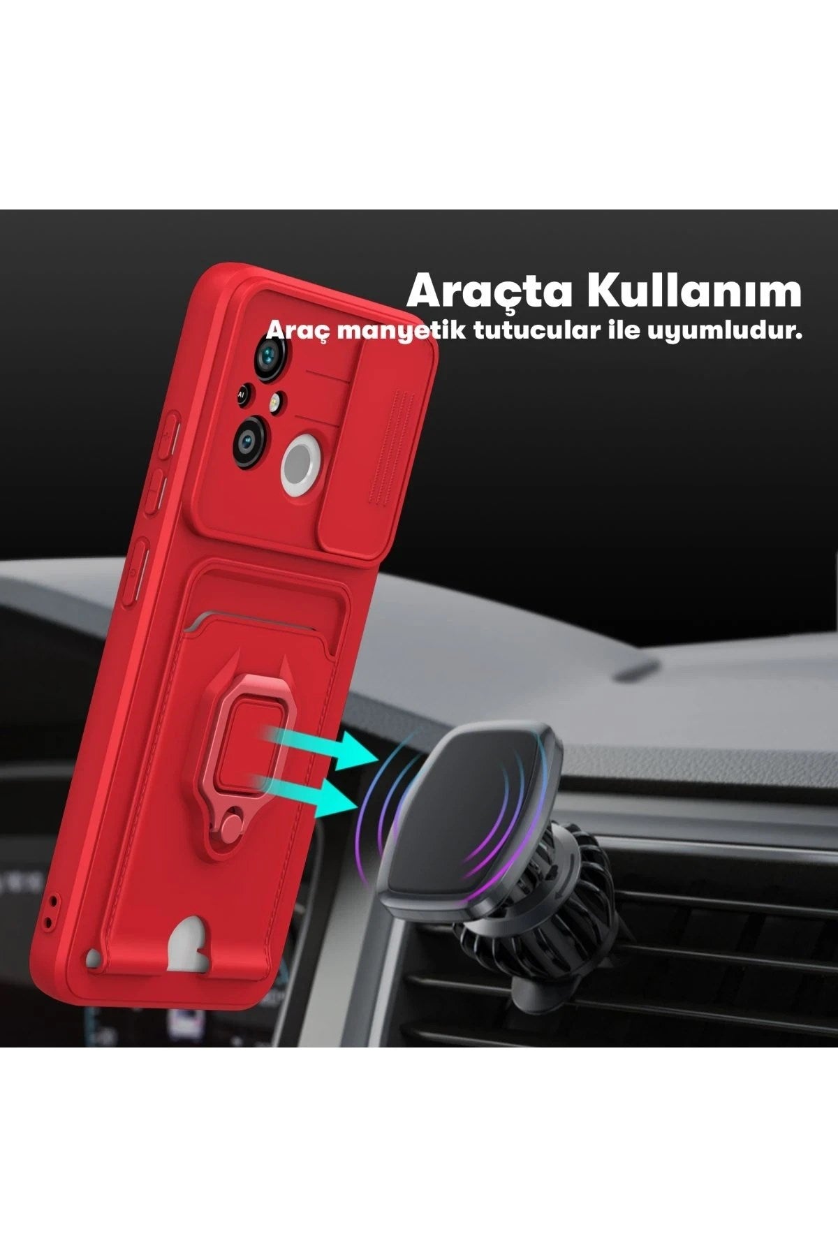 Mey İthalat® Redmi 12C Kılıf Zuma Kartvizitli Yüzüklü Silikon - Lacivert