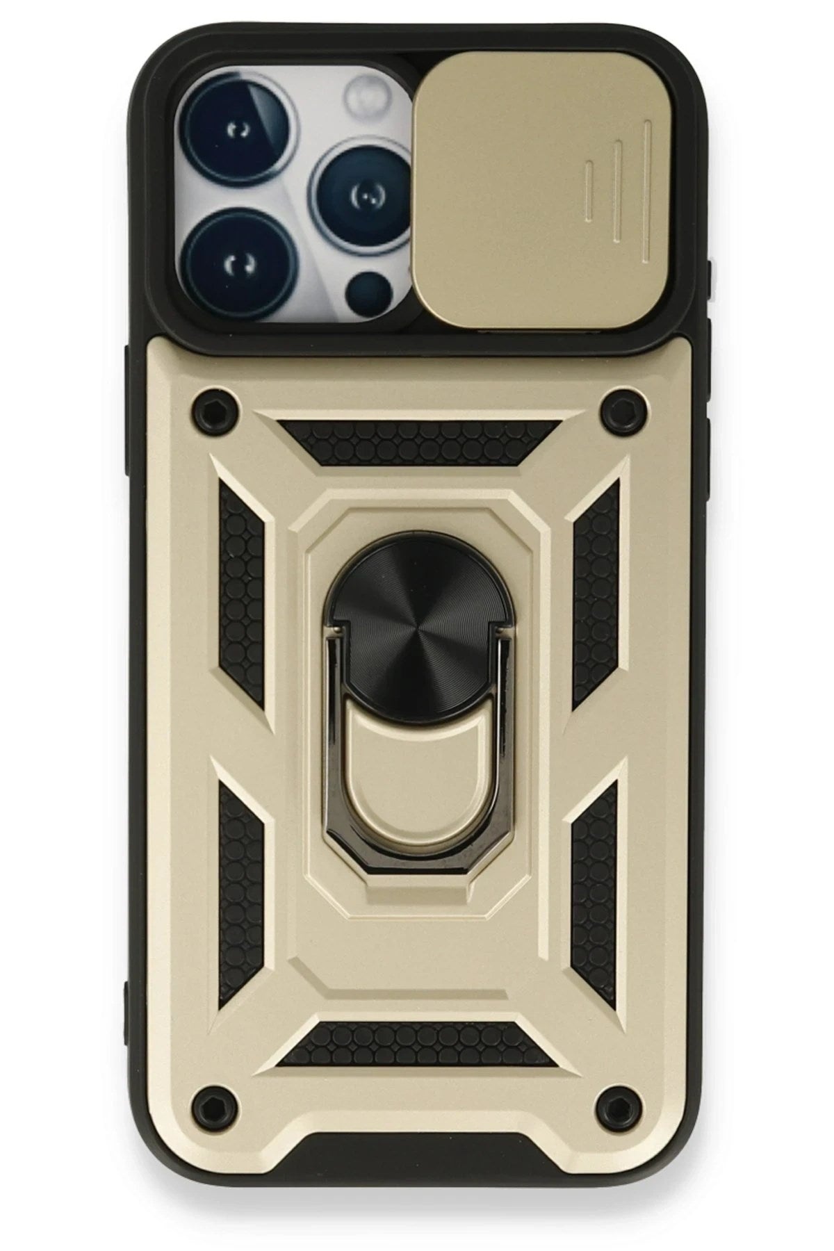 Mey İthalat® iPhone 15 Pro Kılıf Pars Lens Yüzüklü Silikon - Gold