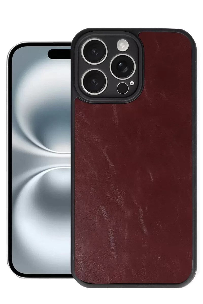 Mey İthalat® iPhone 16 Pro Max Kılıf Aras Deri Kapak - Bordo
