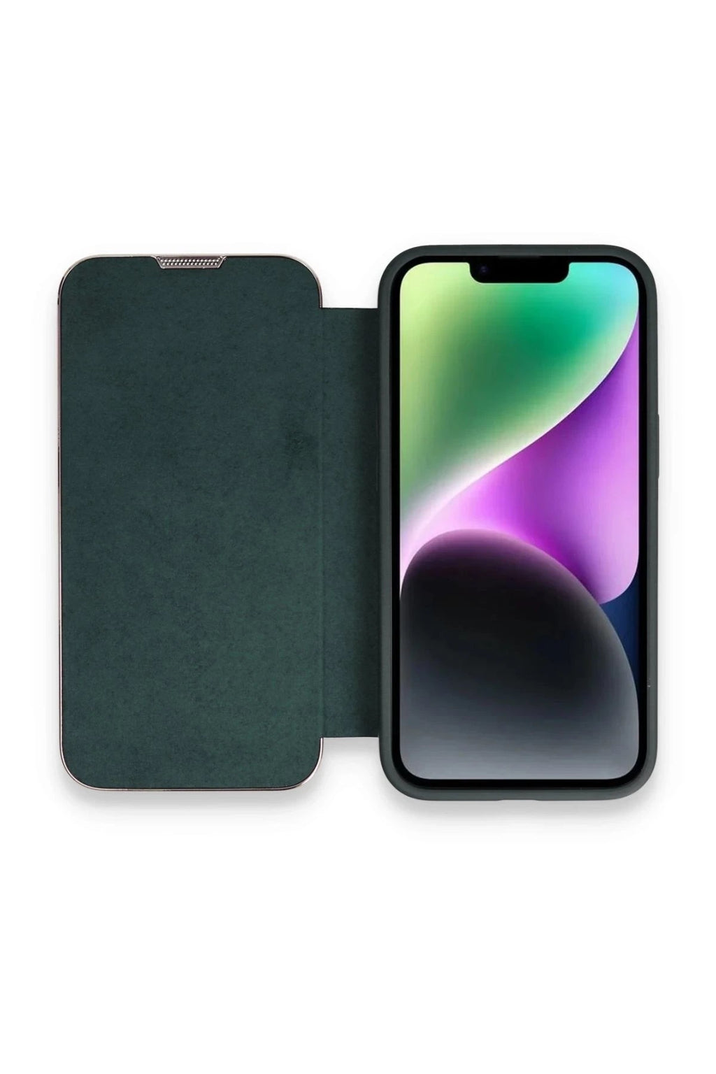 Mey İthalat® iPhone 13 Pro Max Kılıf Dolpin Kapaklı - Koyu Yeşil
