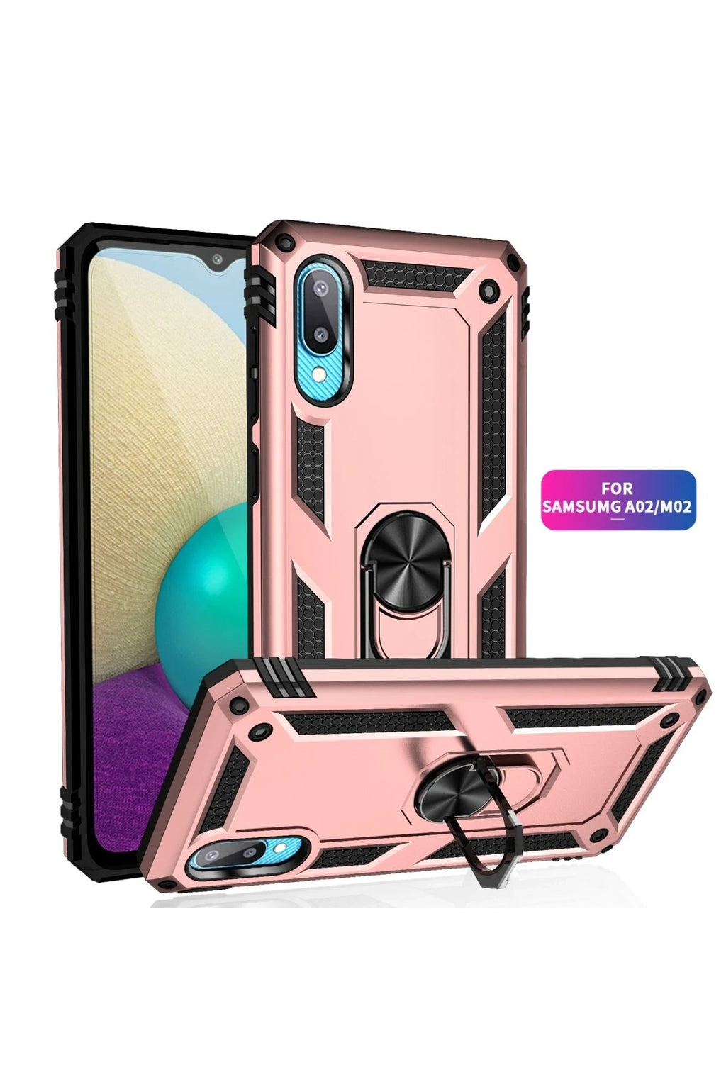 Mey İthalat® Samsung Galaxy A02 Kılıf Sofya Yüzüklü Silikon Kapak - Rose