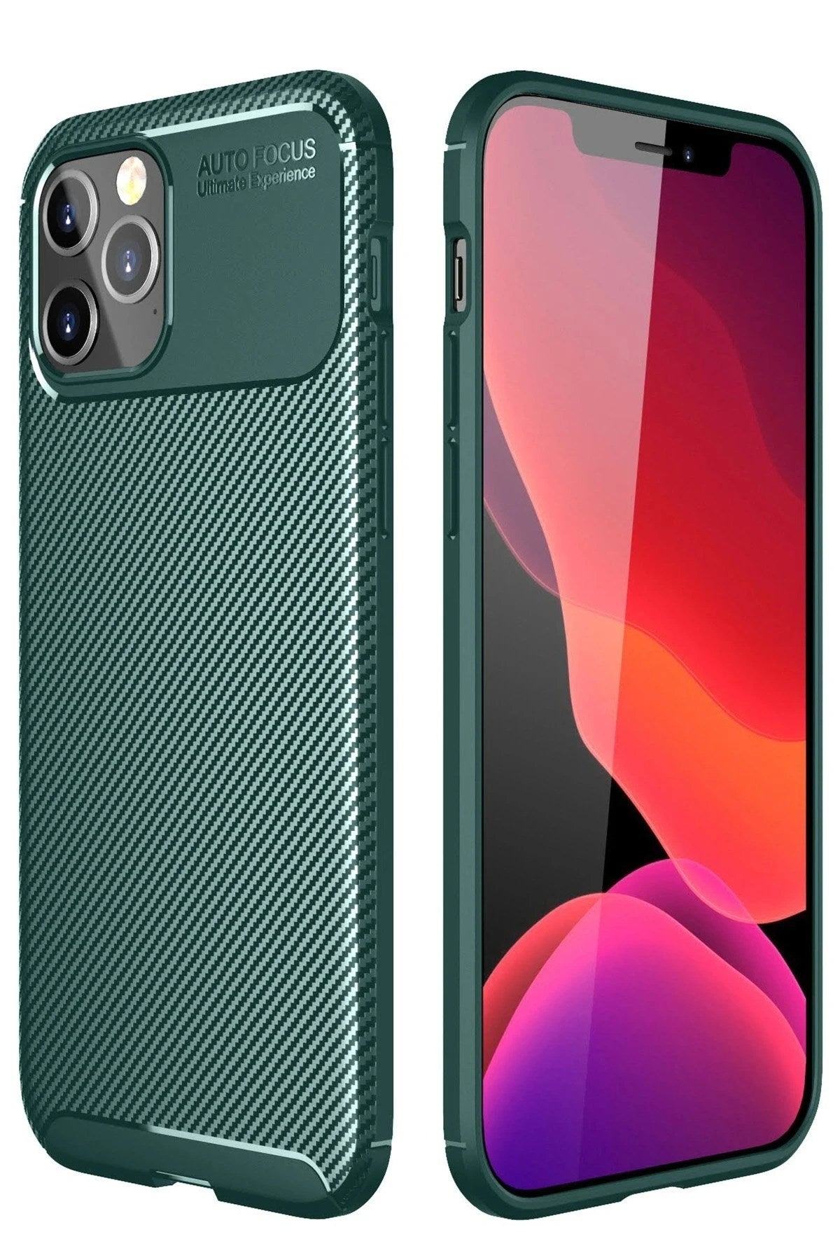 Mey İthalat® iPhone 11 Pro Kılıf Auto Focus Karbon Kapak - Yeşil