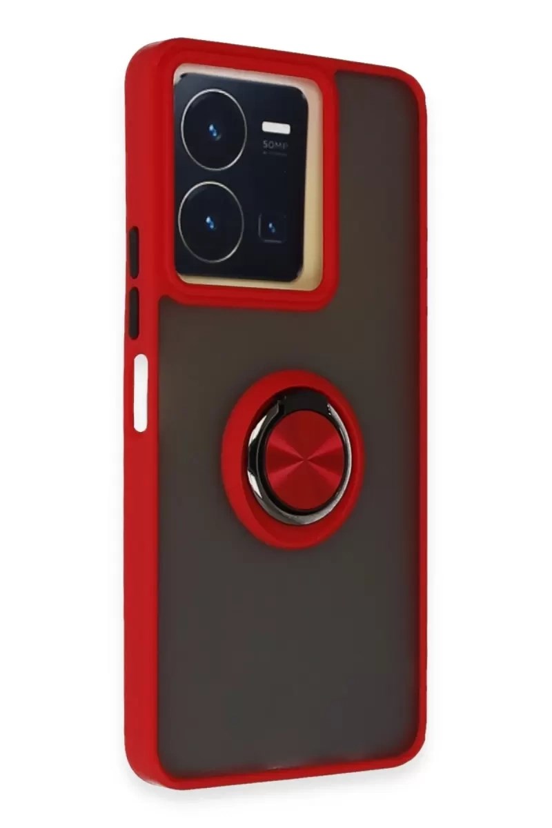Mey İthalat® Vivo Y36 Kılıf Montreal Yüzüklü Silikon Kapak - Kırmızı