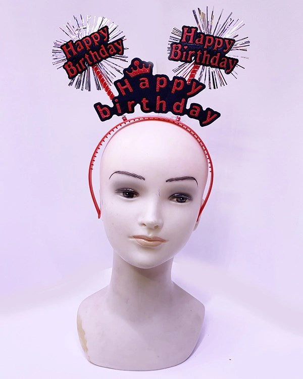 Mey İthalat® Happy Birthday Yazılı Püsküllü Neon Kırmızı Renk Doğum Günü Tacı 22x19 cm