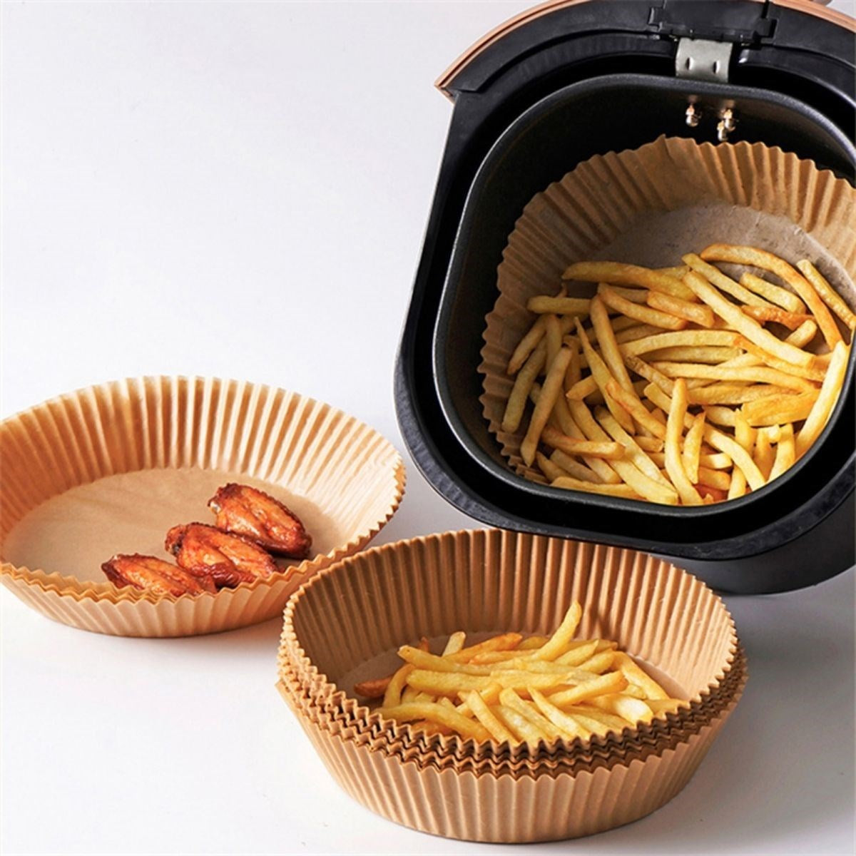 100 Adet Air Fryer Pişirme Kağıdı Tek Kullanımlık Yağlı Kağıdı Yuvarlak Tabak Model
