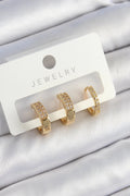 Mey İthalat® Pirinç Zirkon Taşlı Halka Model Gold Renk 3'lü Çift Kadın Küpe Set