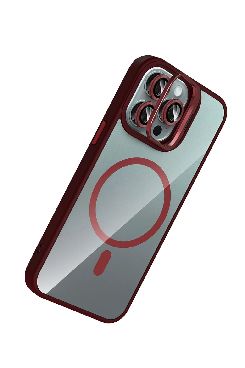 Mey İthalat® iPhone 14 Pro Max Remim Lensli Magsafe Standlı Kapak - Bordo