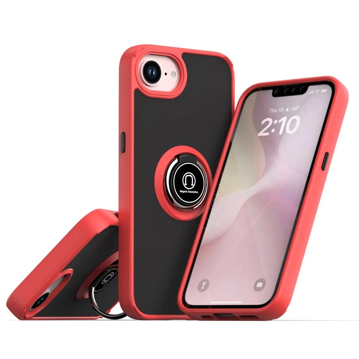 Mey İthalat® iPhone 16E Kılıf Montreal Yüzüklü Silikon Kapak - Kırmızı