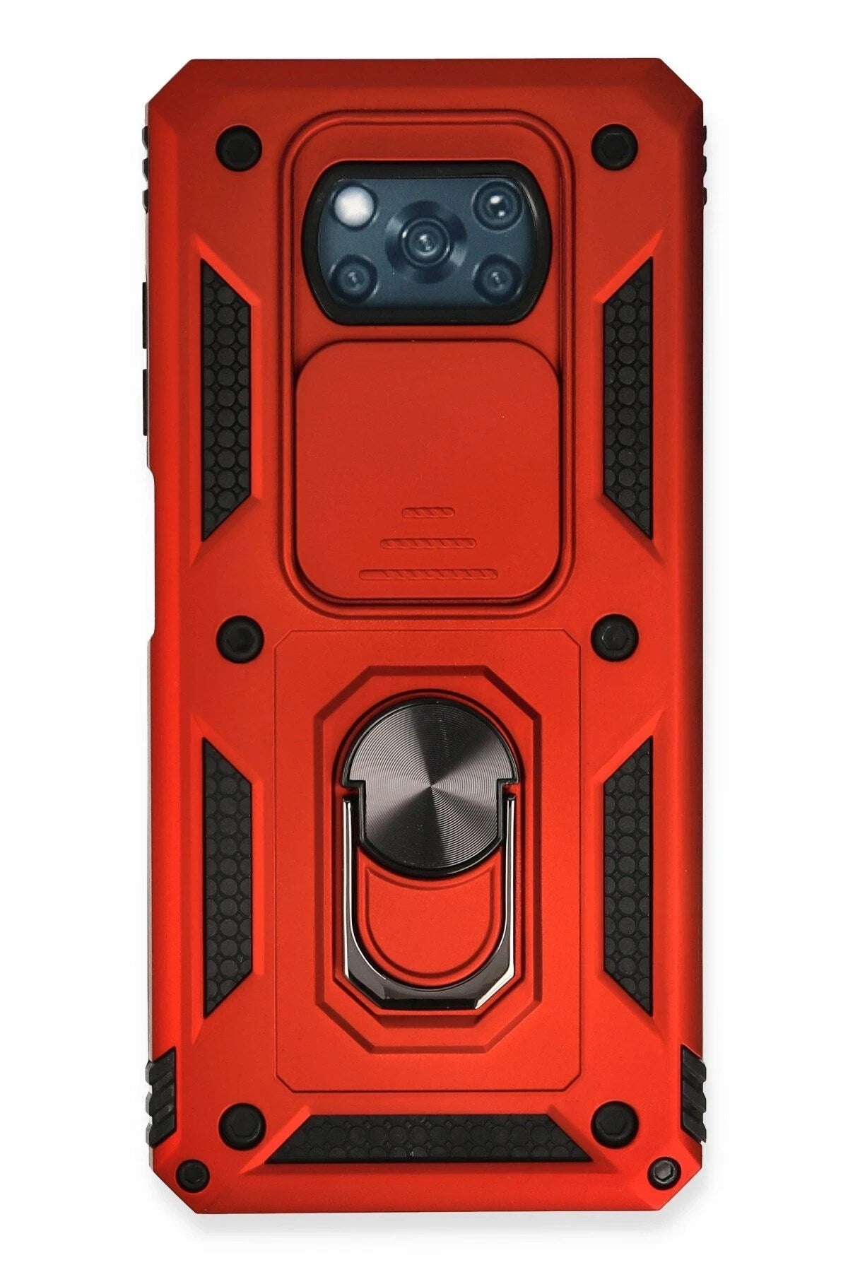 Mey İthalat® Pocophone X3 Kılıf Pars Lens Yüzüklü Silikon - Kırmızı