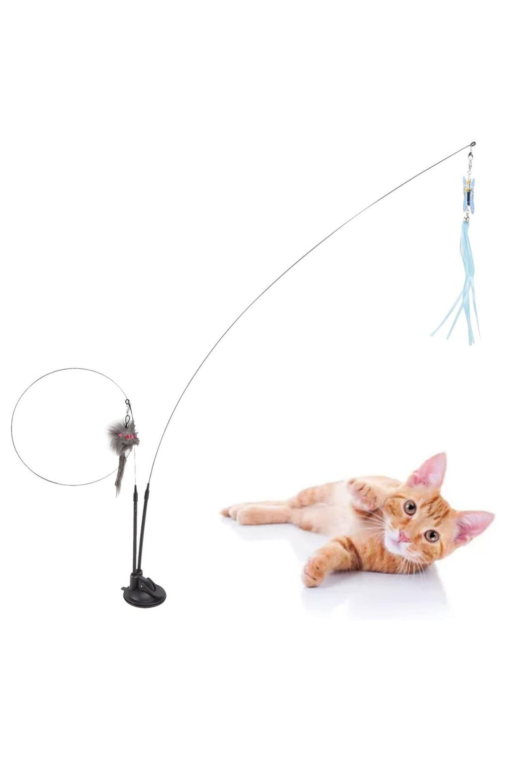 Vantuzlu Tüylü Zilli Olta Kedi Oyuncağı 2 Oltalı