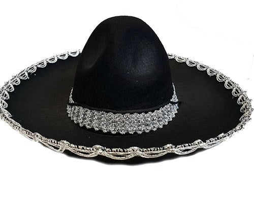 Mey İthalat® Gümüş Renk Şeritli Meksika Mariachi Latin Şapkası 55 cm Çocuk