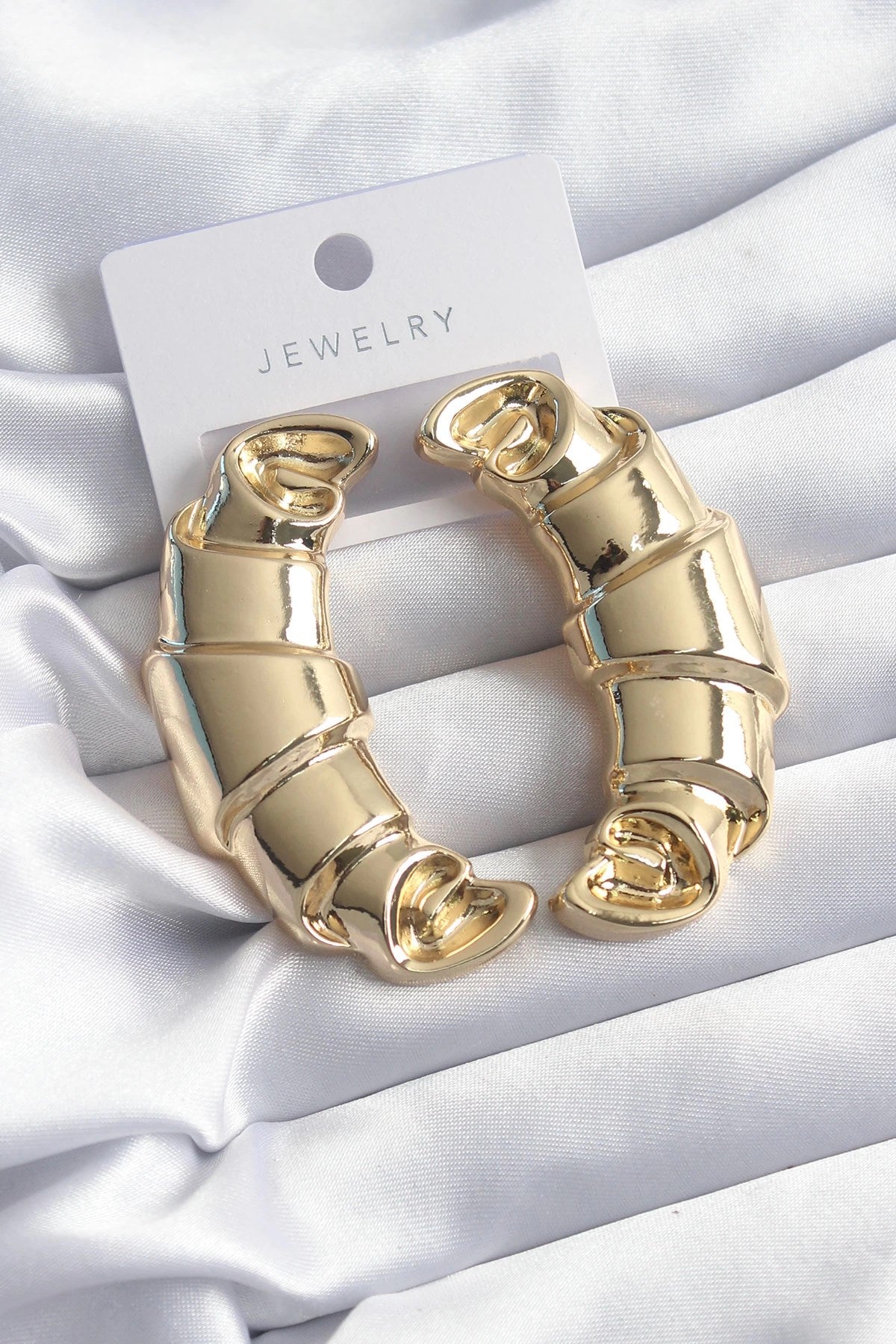 Mey İthalat® Pirinç Gold Renk Kruvasan Model Kadın Küpe