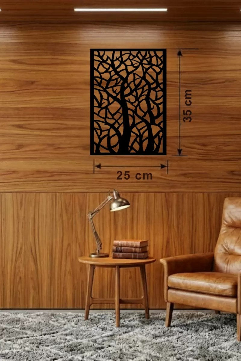 Mey İthalat® Soyut Ağaç Dalları Ahşap Duvar Tablosu - 25x35 cm Lazer Kesim Dekoratif Pano